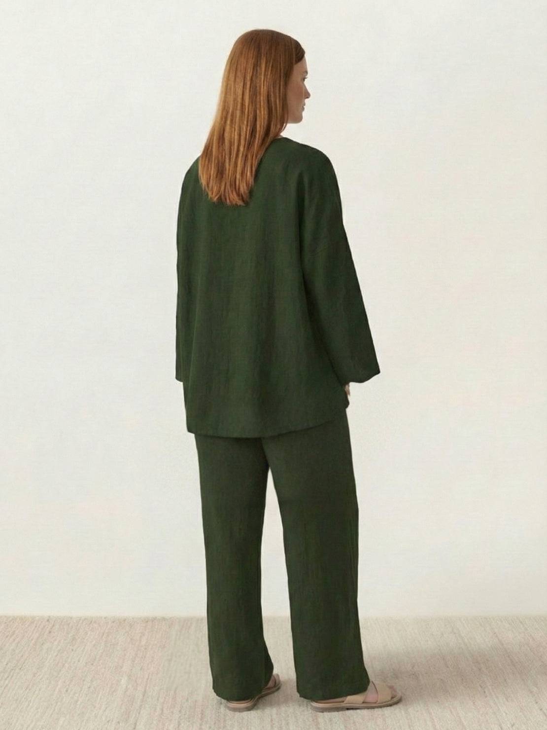 Everyday fashion loose-fit two-piece matching set in breathable polyester blend for casual elegance and comfort