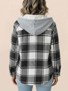 Highland Plaid Shacket with fleece lining, hood, button front, and plaid pattern for cozy layering