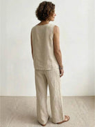 Loose solid color sleeveless two-piece set with oversized fit and premium cotton blend fabric