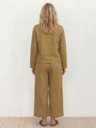 Loose solid color two-piece set with breathable cotton blend fabric for women