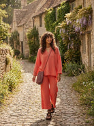 Two-piece oversized set in mid-weather comfort fabric with relaxed fit and wrinkle-resistant material