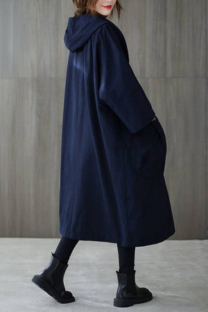 One size oversized navy waterproof windbreaker jacket with hood and large pockets