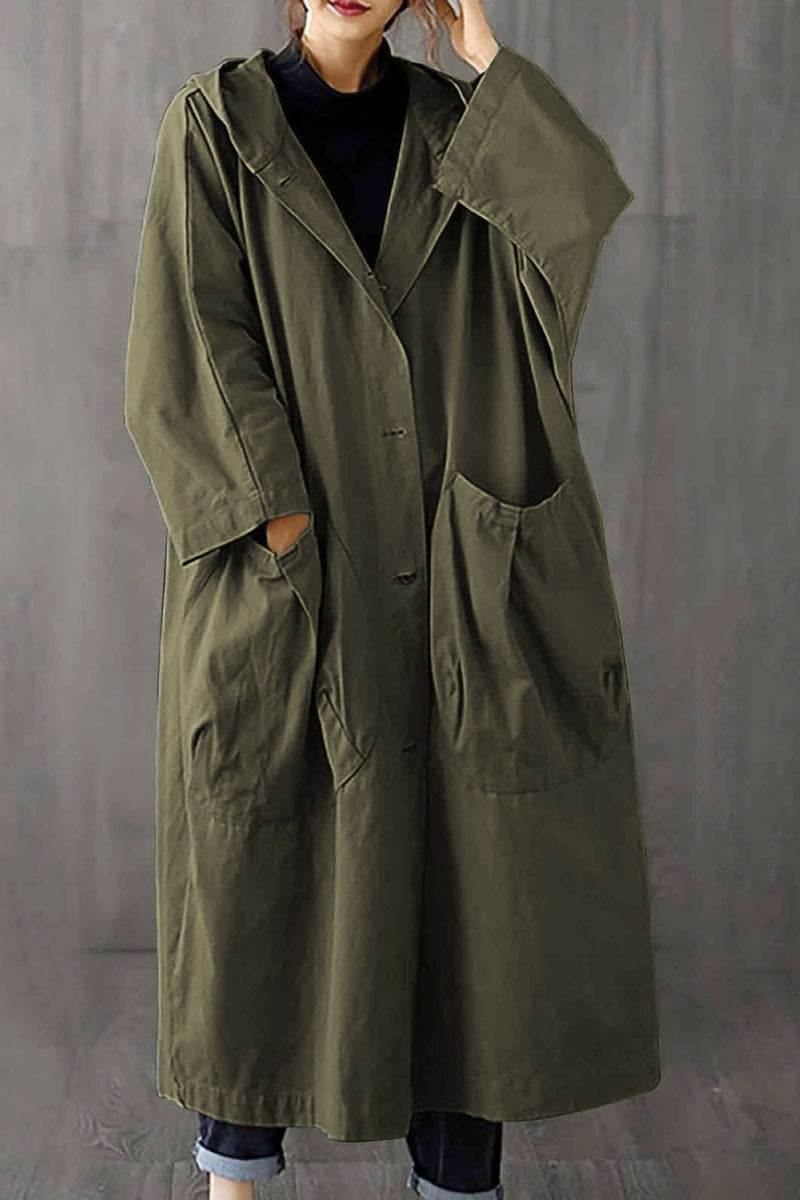 One-size oversized Heritage Windbreaker Jacket in olive green with hood and large front pockets, lightweight and water-resistant.