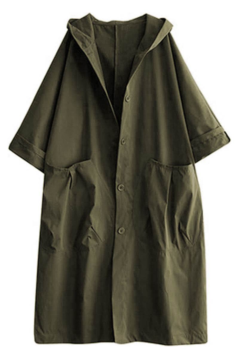 Oversized heritage windbreaker jacket with hood and snap buttons in olive green