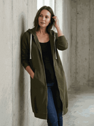 Oversized long zip sweatshirt hoodie with fleece lining and front pockets for casual layering