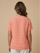 Relaxed Fit Linen Button-Up Tee in breathable cotton-linen fabric with short sleeves and stylish button detail