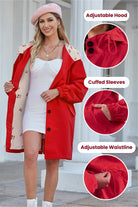 Red Rain Couture Windbreaker with adjustable hood, cuffed sleeves, and adjustable waistline, styled over a white dress