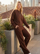 The Voyager Zip Set two-piece zip-front sweatshirt and wide-leg joggers travel outfit