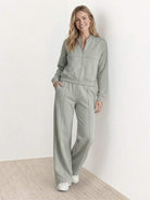 The Voyager Zip Set two-piece zip-front sweatshirt and wide-leg joggers travel outfit