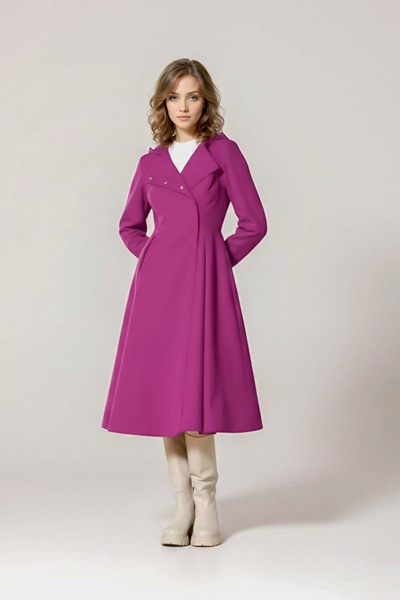 Water-repellent A-line hooded raincoat for women with flattering belt and insulated lining in vibrant purple