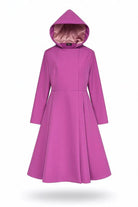 Purple water-repellent raincoat with hood and A-line feminine fit for women