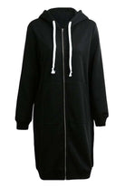 Oversized long zip sweatshirt hoodie in black with drawstring hood and front pockets