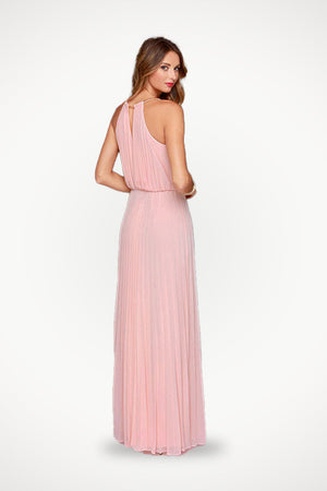 Sleeveless Belted Maxi Pleated Dress