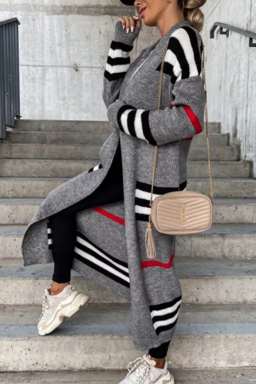 Cozy Striped Long Knitted Cardigan