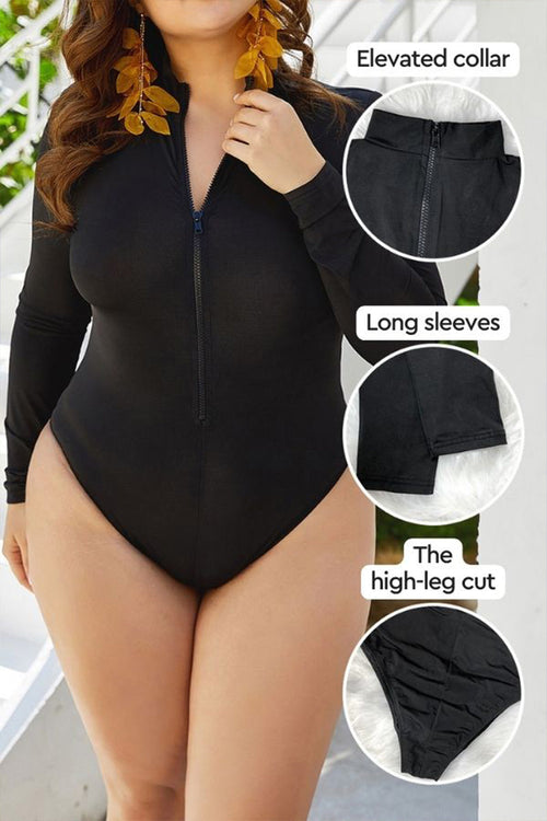 Coverage & Confidence: Zip Front Long Sleeve One Piece Swimsuit