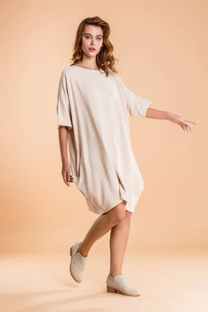 Nude Oversized Premium Linen Ovoid Dress